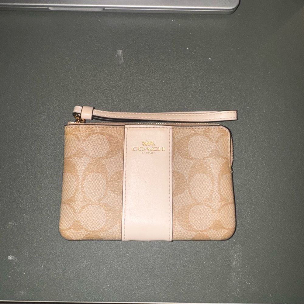 Coach Tan Wristlet with Signature Design